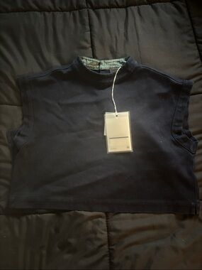 Ag Adriano Goldschmied Black Cropped Mock Neck Sleeveless Top